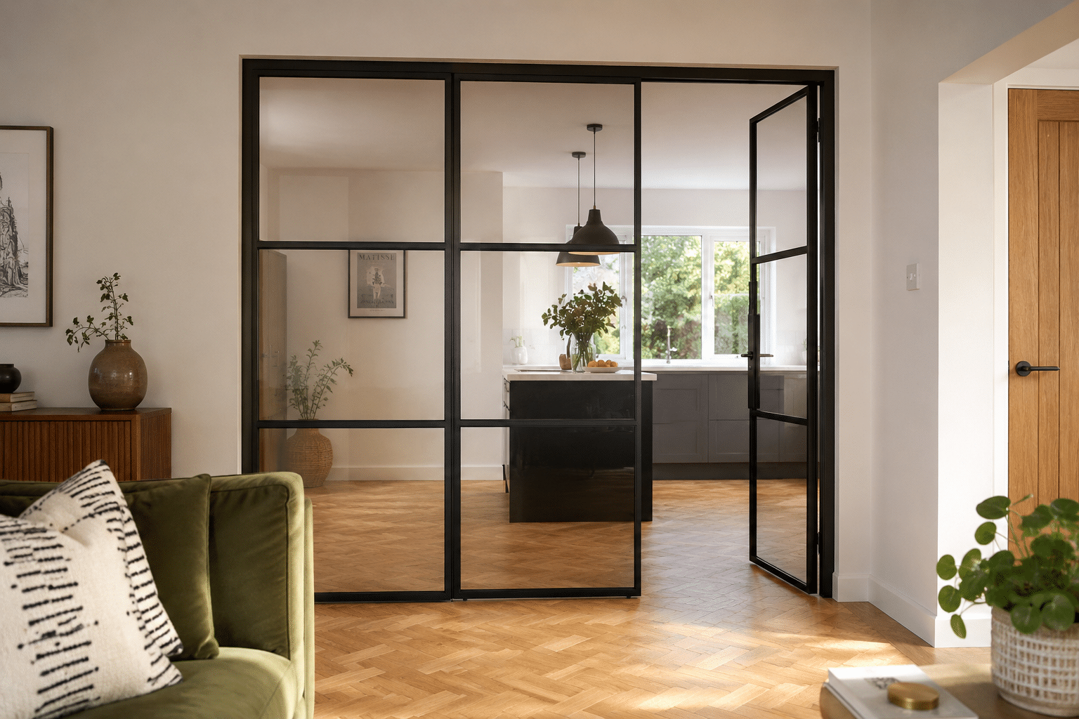 steel look internal door internally installed within a modern looking home